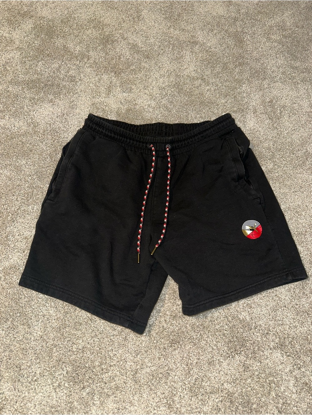 Puma Black Athletic Drawstring Shorts with Multicolor Patch